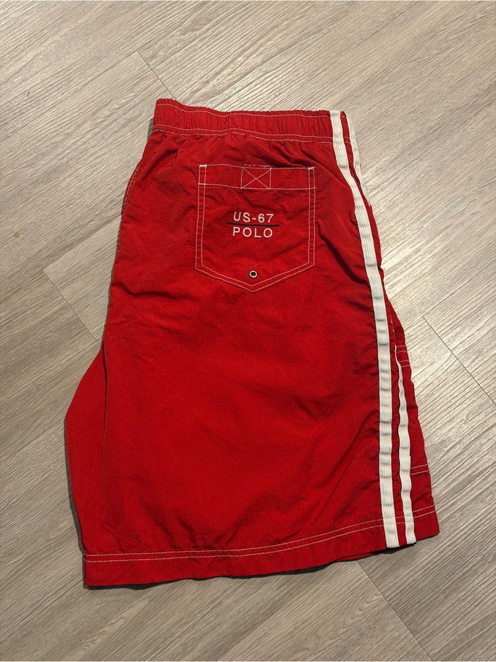 Vintage Polo Sport Ralph Lauren Mens Red Nylon Board Shorts Swim Sz 2XL Mesh